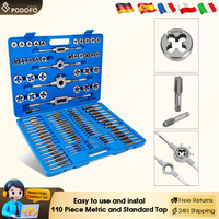 Podofo 110 PCS M2‑M18 Screw Nut Thread Taps Dies Threading Tools With Wrench Handle Heavy Duty Tool Kit For Repairing Cutting