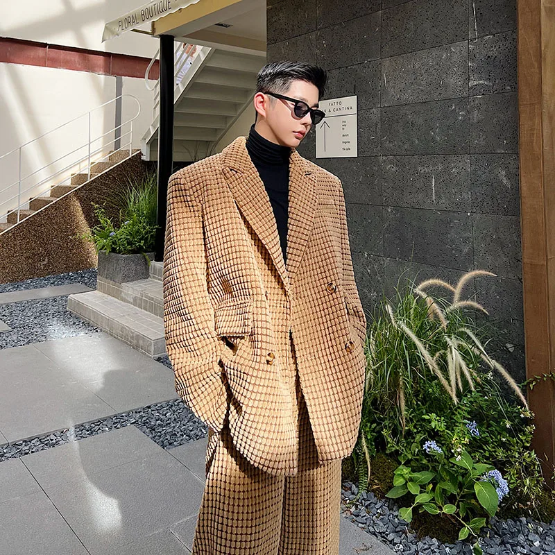 Autumn Winter Suits Men Corduroy Loose Casual Streetwear Vintage Fashion Suit Jacket Pant Man Oversize Blazer Coat Trouser Sets