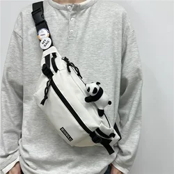 New simple chest bag for men and women trend network red sports student women's shoulder bag Panda pendant casual Fanny pack