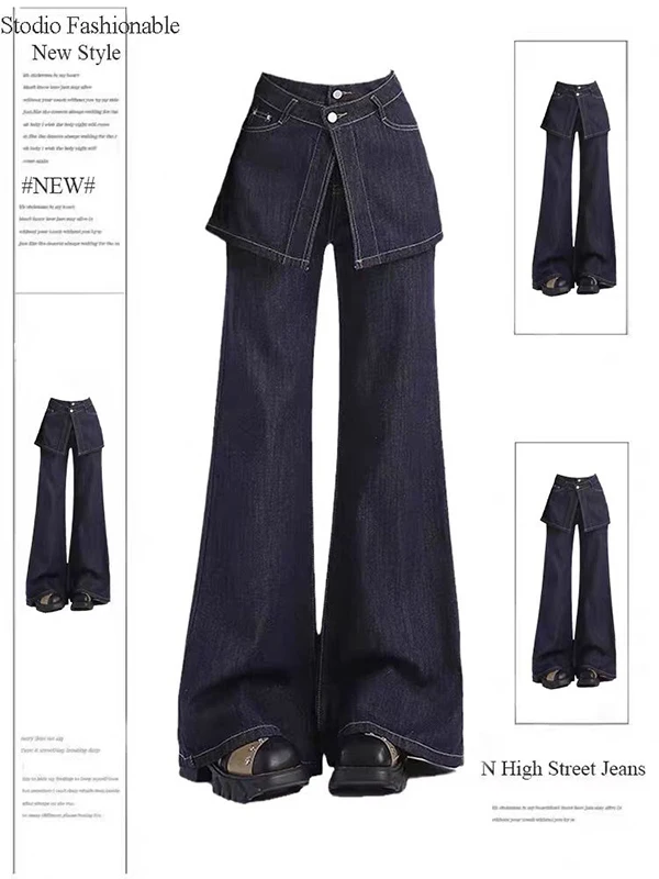 

Женские джинсы с высокой талией, расклешенные, больших размеров, для весны и осени, с эффектом похудения, широкие брюки, повседневный стиль, объемный крой, для города