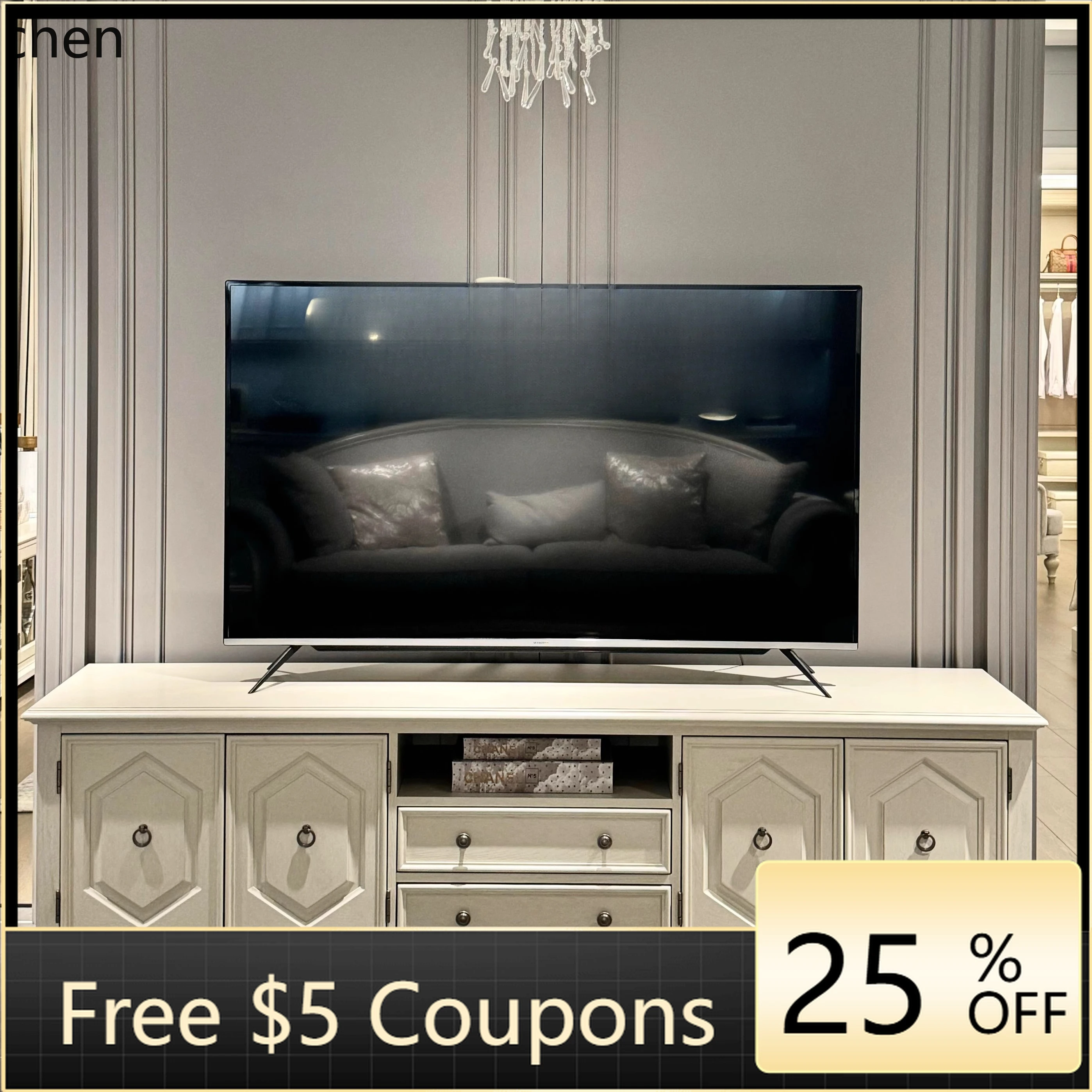 

retro living room TV cabinet solid wood Athens white storage cabinet