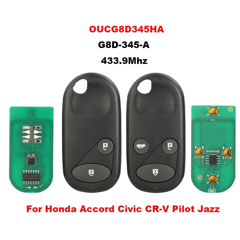 

jingyuqin Remote Car Key Control For Honda Accord Civic CR-V Pilot Jazz OUCG8D345HA G8D-345H-A 433.9 MHZ