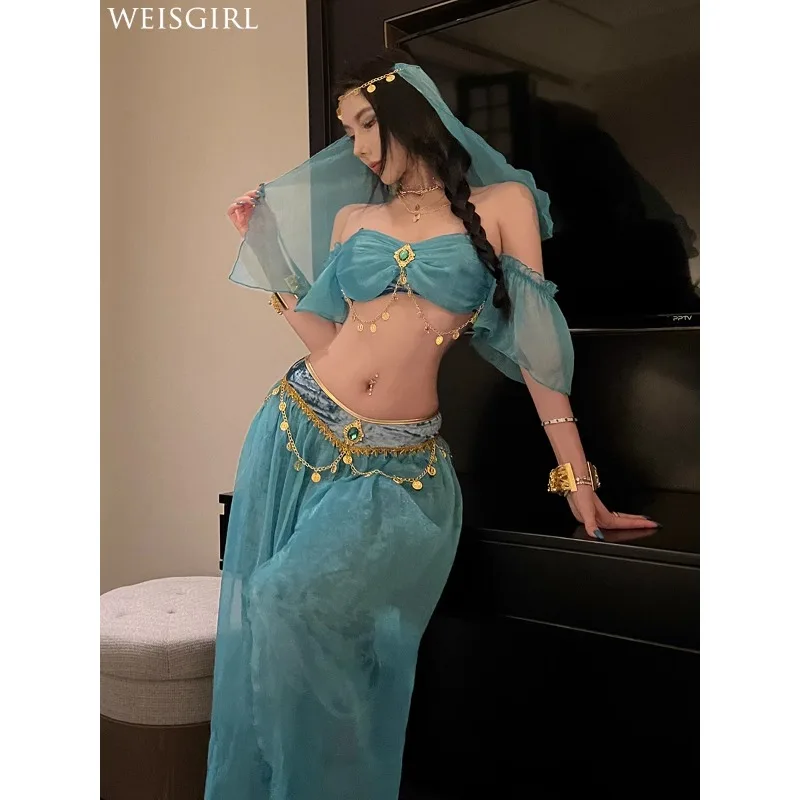 Maßgeschneiderte Sexy Göttin Bauchtanz Kostüme Ägyptische Königin Uniform Cosplay Exotische griechische Aladdin Dunhuang Western Region Tänzerin