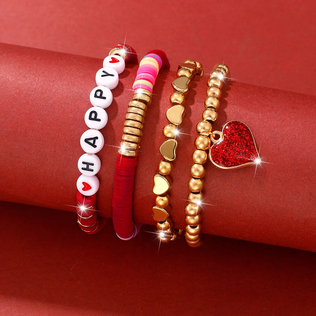 4Pcs Women Fashion Beaded Bracelet Set Women Charm Stackable Daily Bracelets Christmas Gifts