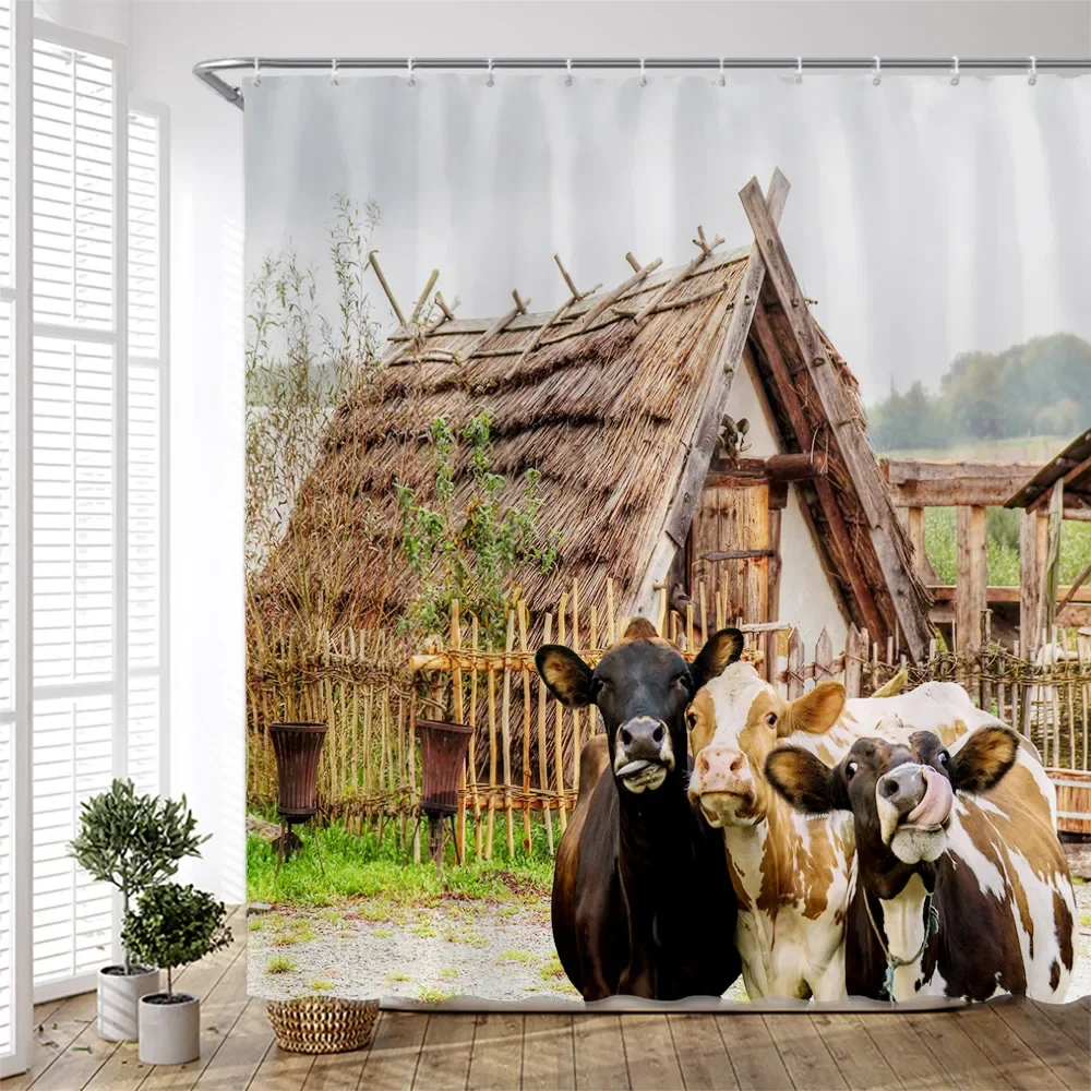 Western Horse Shower Curtains Running Horses Farm Animal Country Unique Oil Painting Abstract Art Fabric Bathroom Deco Set Hooks