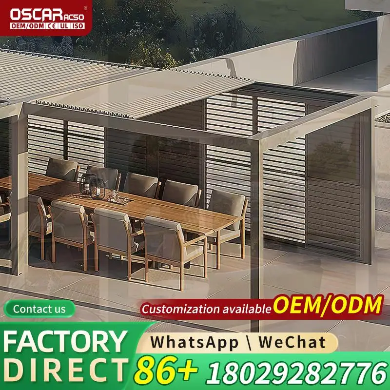 Electric Waterproof Outdoor Louvered Aluminum Patio Structure Garden Deck Poolside Bioclimatic Pergola Backyard Shade Shelter Eu