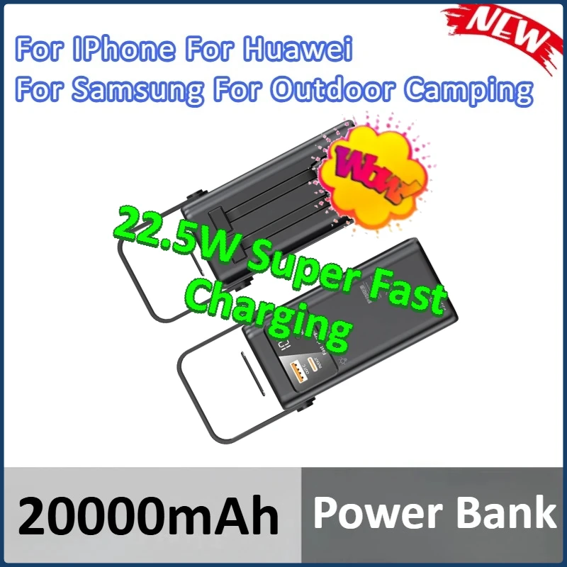 

20000mAh Power Bank For IPhone For Huawei For Samsung For Outdoor Camping Portable With Led Lamp 22.5W Super Fast Charging