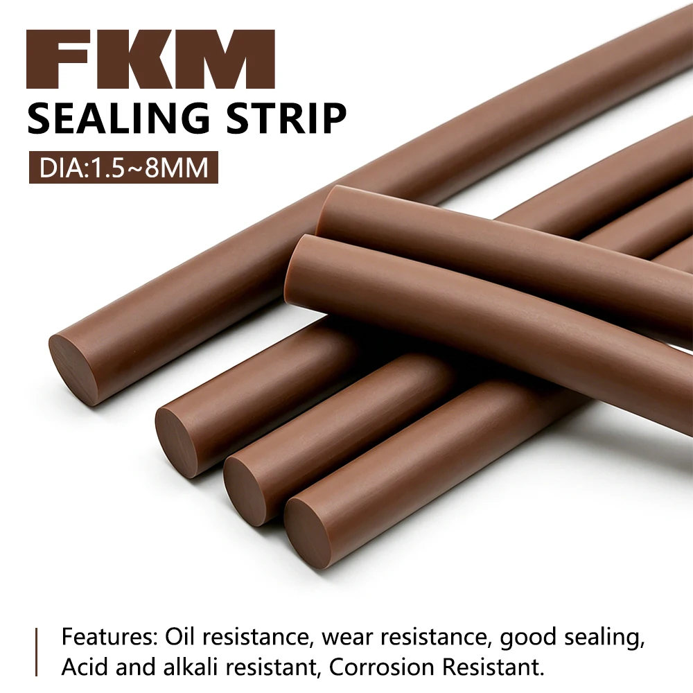 Brown Vitons FKM Round Solid Sealing Cord Dia1.5-8mm 5/10/20M Fluoro Rubber Seal Strip High Temp Oil Corrosion Resistant Gasket