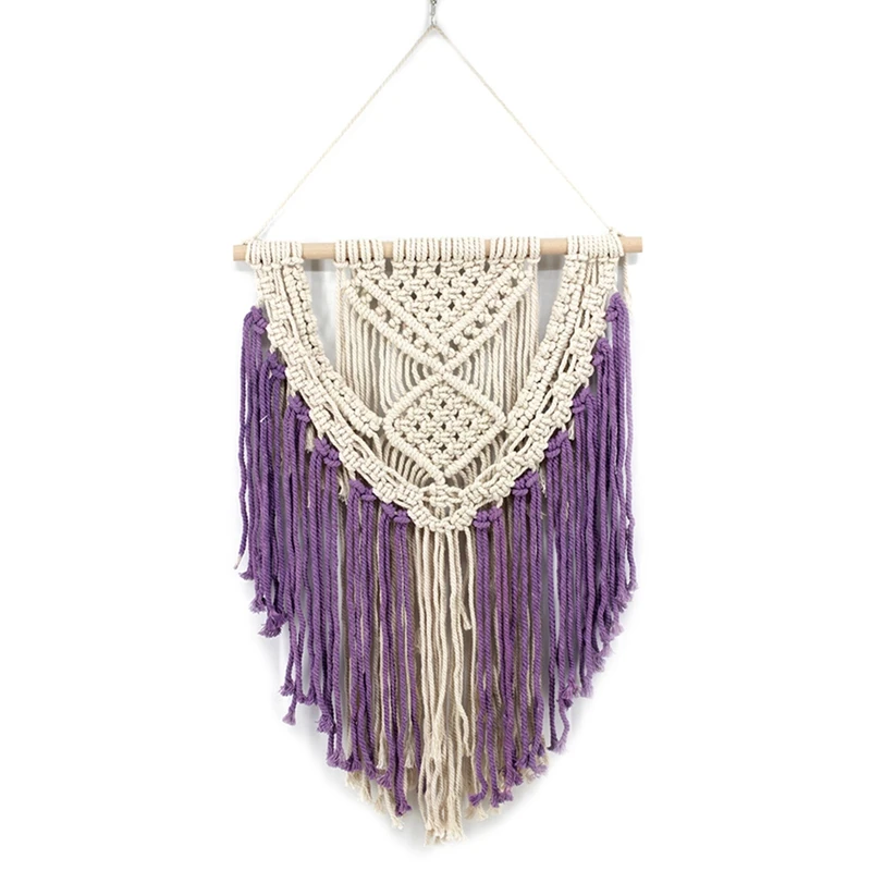 

Macrame Bohemian Wall Hanging Tapestry Handmade Cotton Beige Purple Tapestries For Apartment Living Room Home Decor