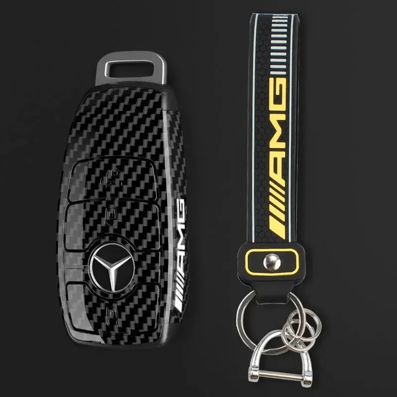 ABS ألياف الكربون نمط حلقات المفاتيح سيارة لمرسيدس بنز AMG A B C E S الفئة W204 W205 W212 W176 GLC CLA W177 غطاء حافظة مفاتيح السيارة #6
