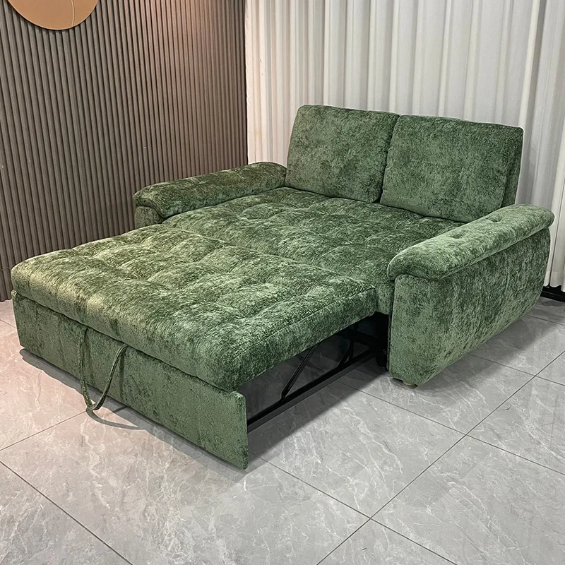 Living room sofa bed Small apartment straight row double dual-purpose push-pull fabric backrest adjustable household sofa bed