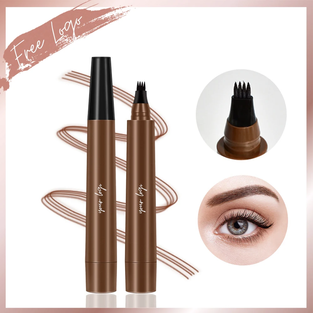 Custom Logo Micro Fork Tip Precise Brow Pen 4-Tip Microblading Eyebrow Pen Waterproof 24 Hours Long-lasting Anti-smudge