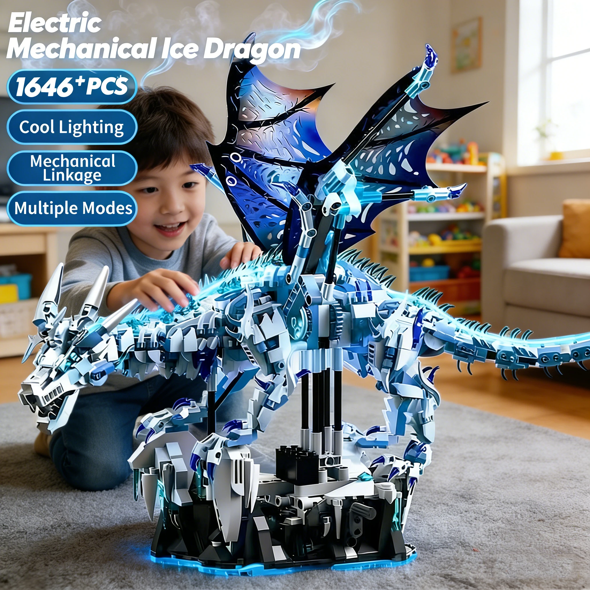 

Набор из 1646 деталей: Большой Ледяной Дракон (MOC) — Сложная Сборная Модель с Подсветкой, Светящимися Глазами и Подвижными Суставами. Декор для Рабочего Стола, Подарки.