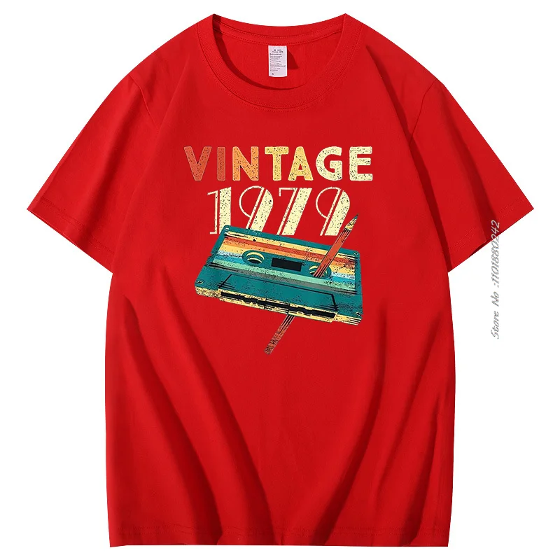 Camisetas estampadas de Cassette de música Vintage para hombre, Camiseta de algodón, Tops de manga corta, regalos de cumpleaños, 45 °, 1979