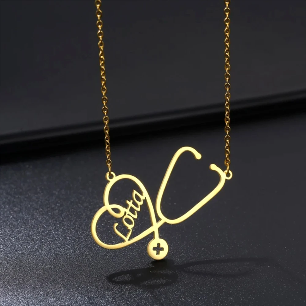 قلادة اسم سماعة الطبيب الشخصية، مجوهرات طبية مخصصة، قلادة لوحة اسم طبيب الممرضة، هدية مجوهرات نسائية #3