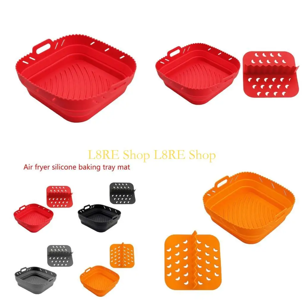 L8RE 에어 프라이어 실리콘 바구니 플레이트 스퀘어 재사용 가능한 에어 프라이어 요리 액세서리 접이식 공기 프라이어 도구 베이킹 몰드