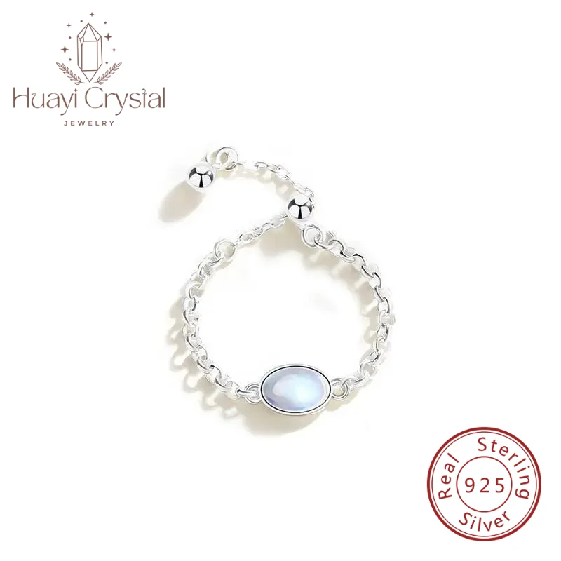 

Sterling silver gold plated Moonstone chain ring women index finger ring adjustable