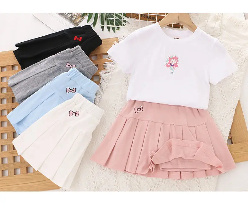 JK Rock-Shorts für Kinder, Minirock, Sommer, Mädchen, Bonbonfarben, besticktes Herz-Design, einfacher Faltenrock, Sicherheitshosen-Design – Detail 12