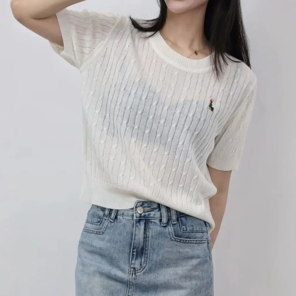 2025 ฤดูร้อนผู้หญิงใหม่แขนสั้นเสื้อถักบางรอบคอSlimmingดูแฟชั่นอายุ-ลดการออกแบบtop