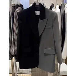 High end Contrasting Color Patchwork Suit Jacket For Women's 2025 Spring Autumn New Design Sense Oversize 4XL Fashion Blazer