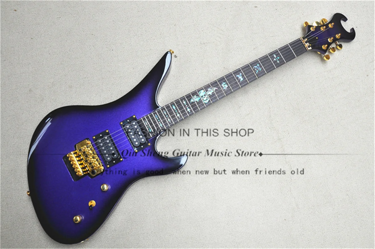 Metallic Purple Electric Guitar Sche Guitar Maple Neck Set In Basswood Body Tremolo Bridge Rosewood Fingerboard Bat Inlay gold