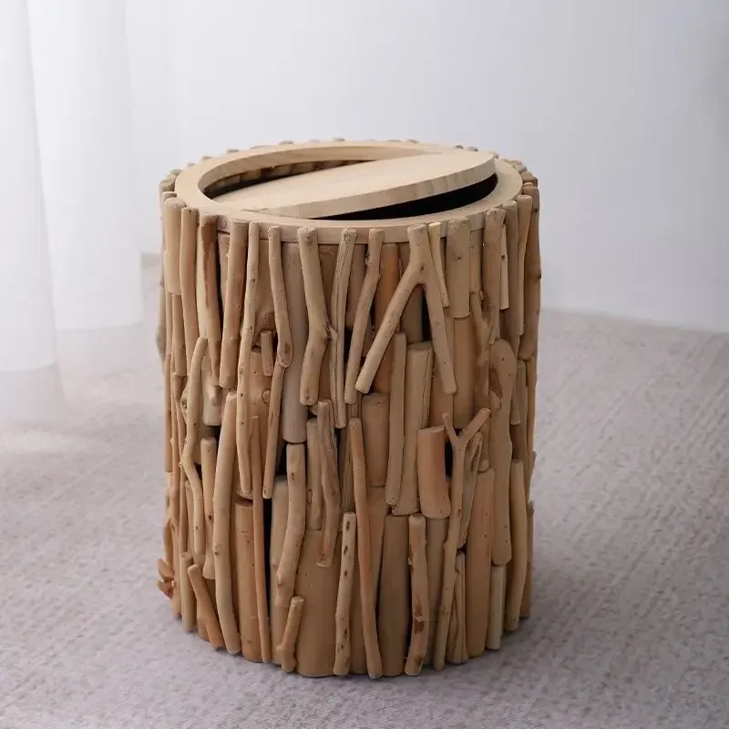 Waste Wood Wastebaskets Recycling Luxury Art Trash Bathroom Outdoor Litter Bins Office Kitchen Lid Trash Camping Cans Mini