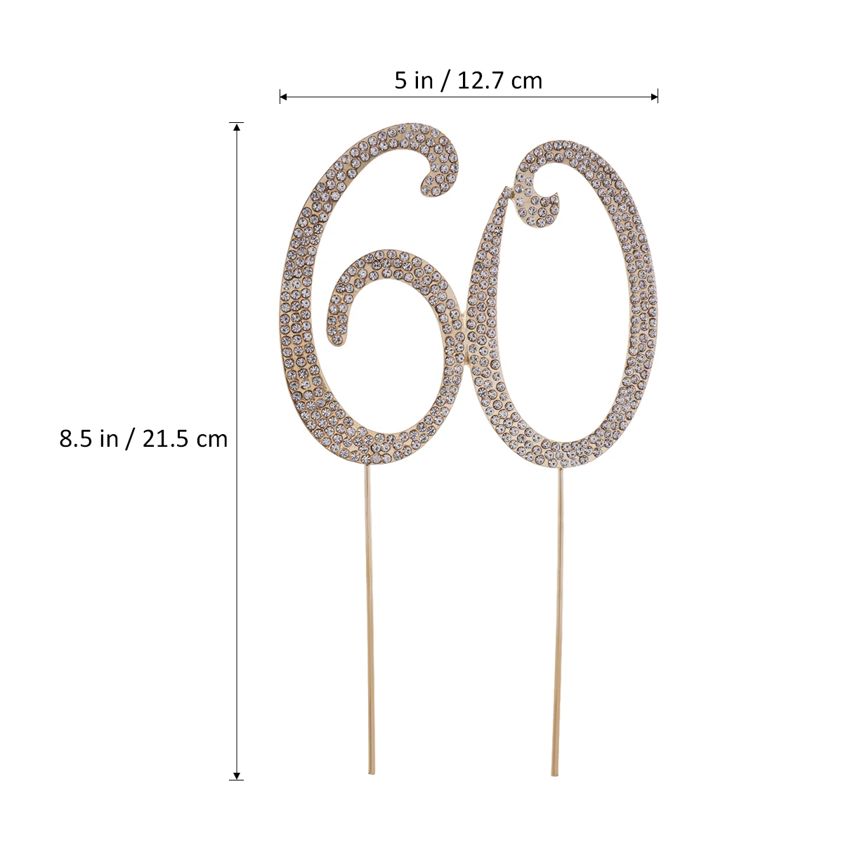 

60 Rhinestone Cake Topper Decorations Alloy Number Insert for Birthday Anniversary Parties Reusable Keepsake