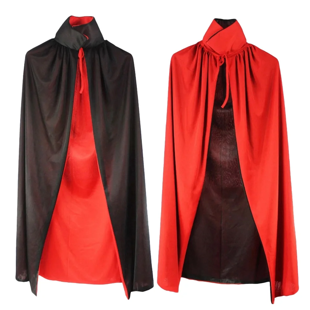 Luxurious Vampire Cape Long Cloak for Halloween Party Cosplay Costume High Neck Black Red Acetate Fabric Gothic Robe Dress