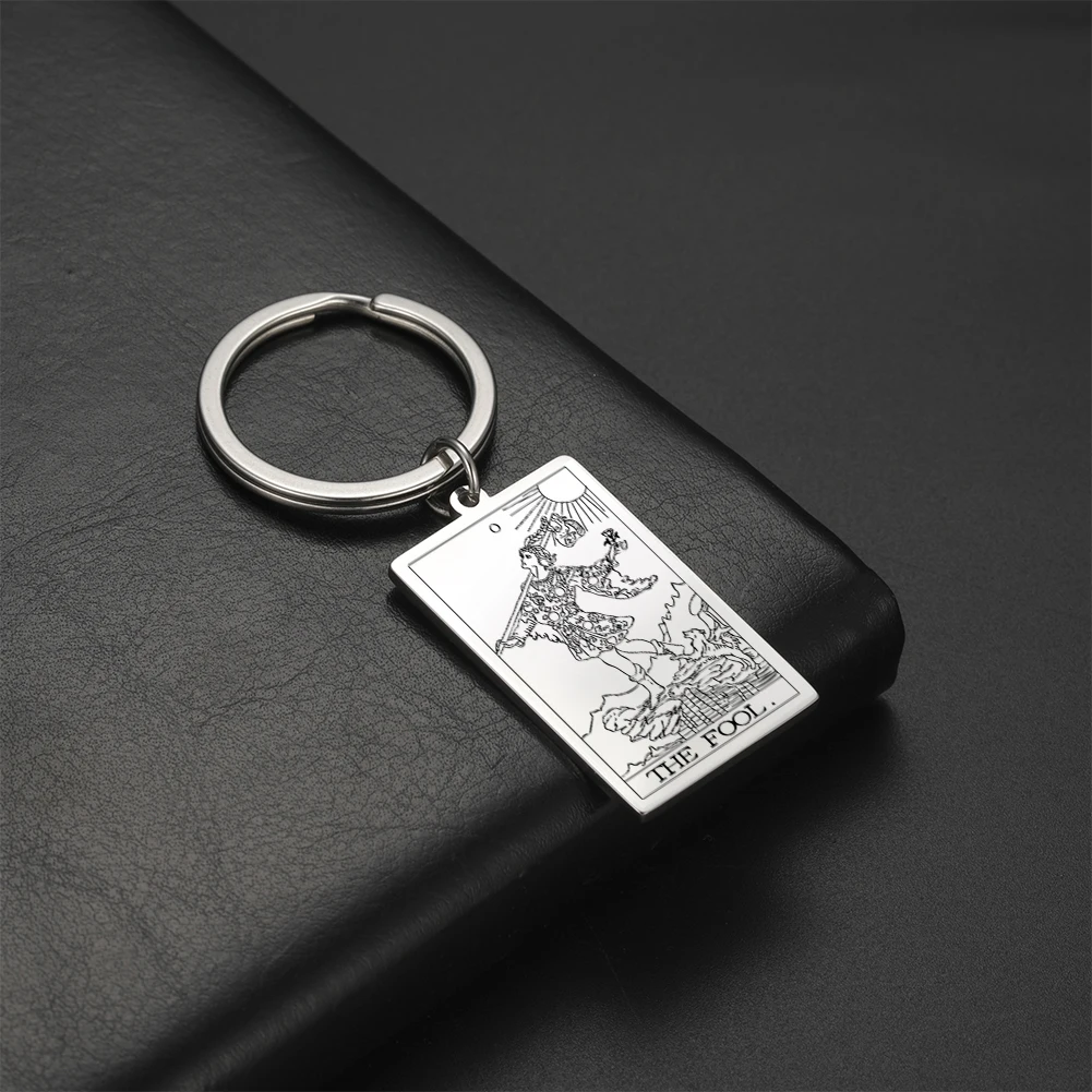 Tarot Cards Keychains Stainless Steel Jewelry The Major Wiccan Arcana Keyring Gift