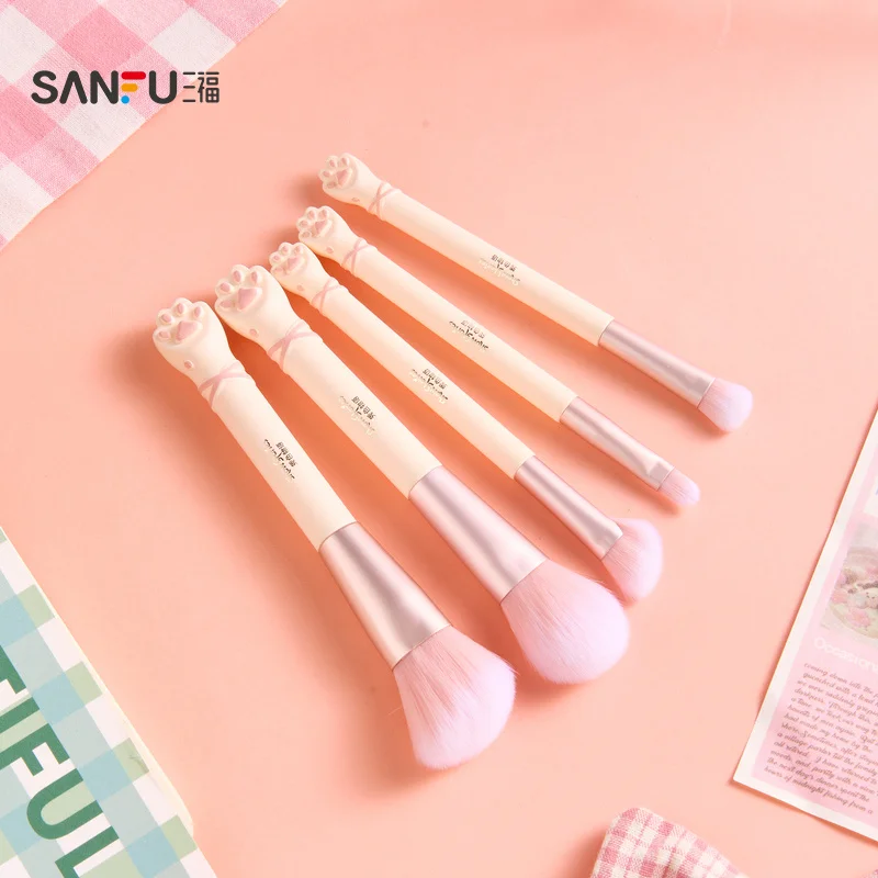 Makeup Brushes Set 5 Pcs Premium Synthetic Foundation Powder Concealers Eye shadows Blush Vegan Makeup Brushes