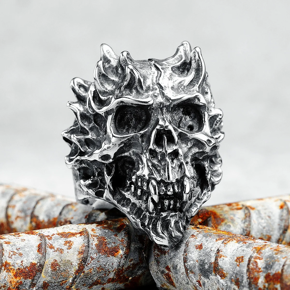Demon Skull Men Rings 316L Stainless Steel Punk Lord of Hell Rock Party for Biker Rider Male Boyfriend Jewelry Gift Dropshipping