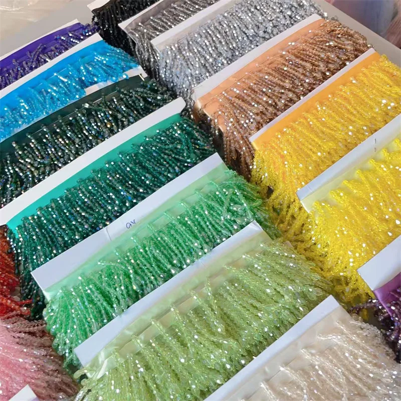 22 Farben Kristall Quasten Perlen Spitzenbesatz. Quaste Spitze Dekoration Schuhe Ornamente Mehrfarbiger hängender Perlenvorhang – Detail 3