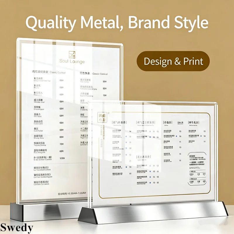 3 Pieces A4 210X297MM Aluminum Acrylic Sign Holder 8.5 x 11 Inch Table Menu Flyer Frame Display Stand Poster Paper Holder