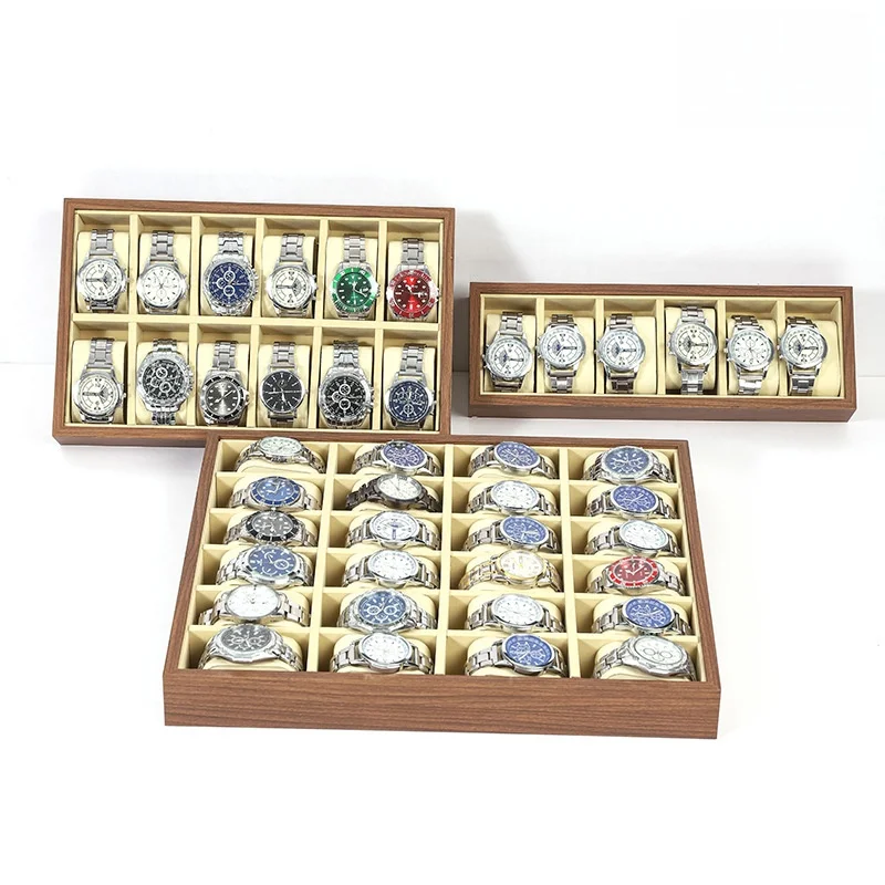 Walnut Color Watch Storage Tray 30 Slots Counter Display Props Artistic Style Single Layer Stand for Live Broadcast And Stall