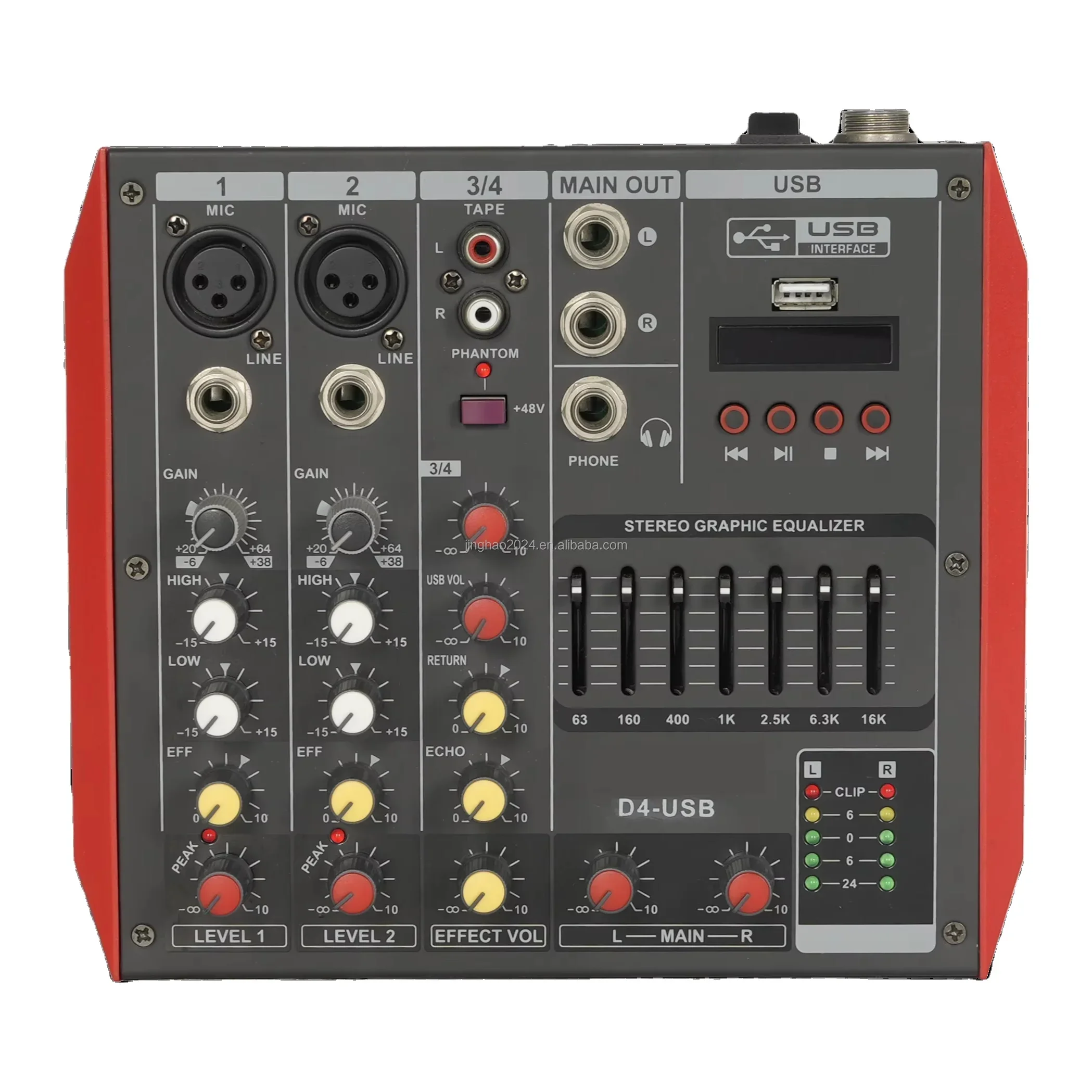 

D-4 professional 4 channels mini effect audio mixer controller for stage