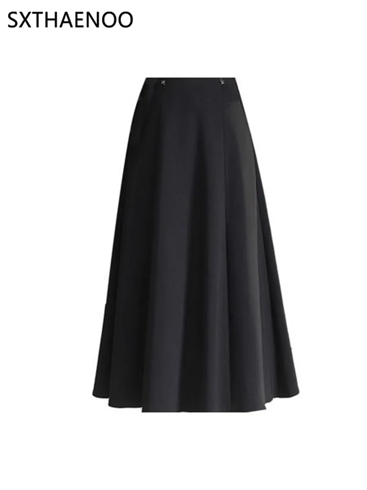 Spódnica SXTHAENOO, długa, w kształcie litery A, wyszczuplająca, z wysokim stanem, zakrywająca biodra, elegancka, idealna do pracy, mieszanka poliestru, model 2025