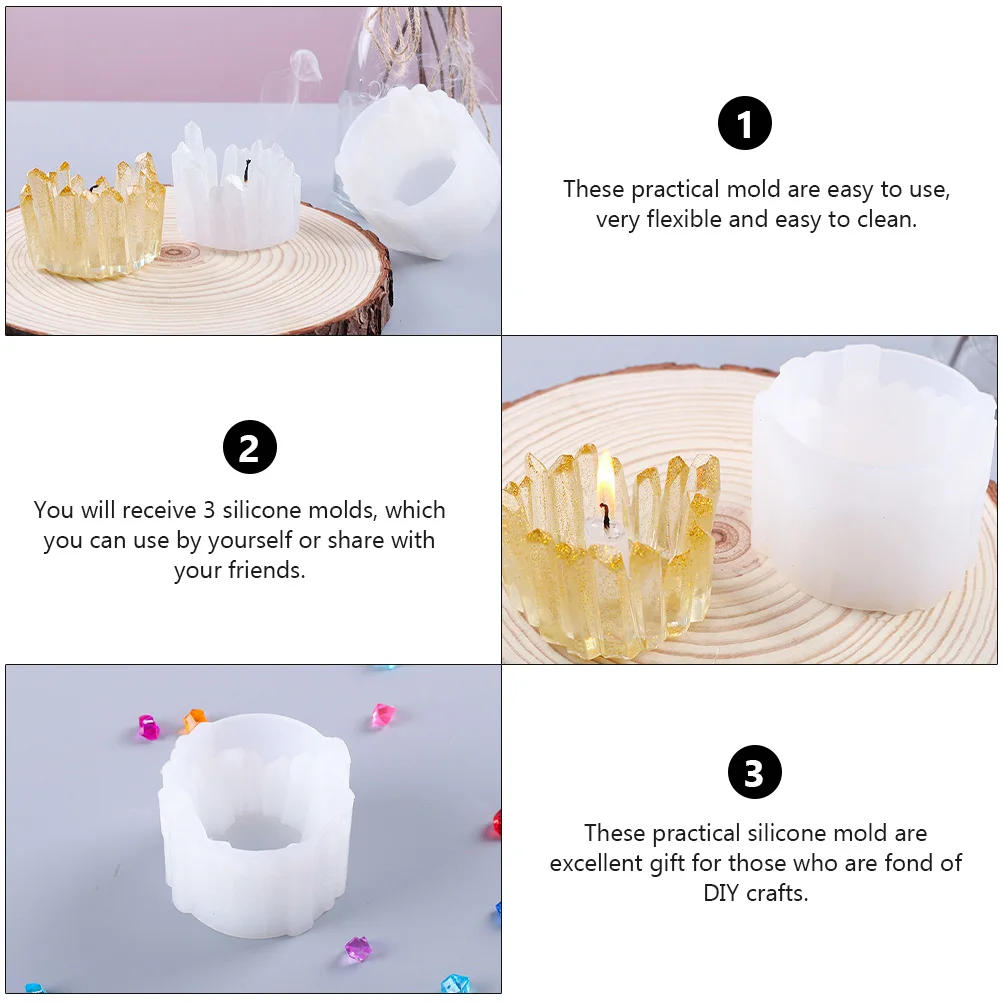

3pcs Silicone Mold Epoxy Resin Holder DIY Craft Crystal Mould Flexible Durable Gift for DIYers Jewelry Handicraft