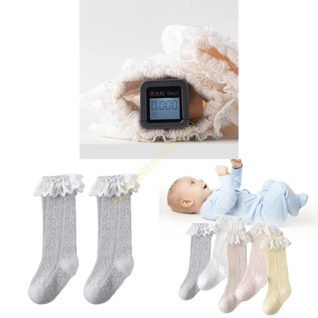 

Infant Long Tube Socks Breathable Mesh Fabric with Stylish Lace Trim for Girls DXAD