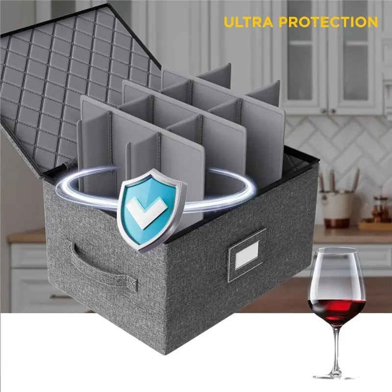 EYFL-2 Pack Wine Glass Storage Box With Dividers,Stemware Storage Cases With Sturdy Handle And Hard Shell For Glassware