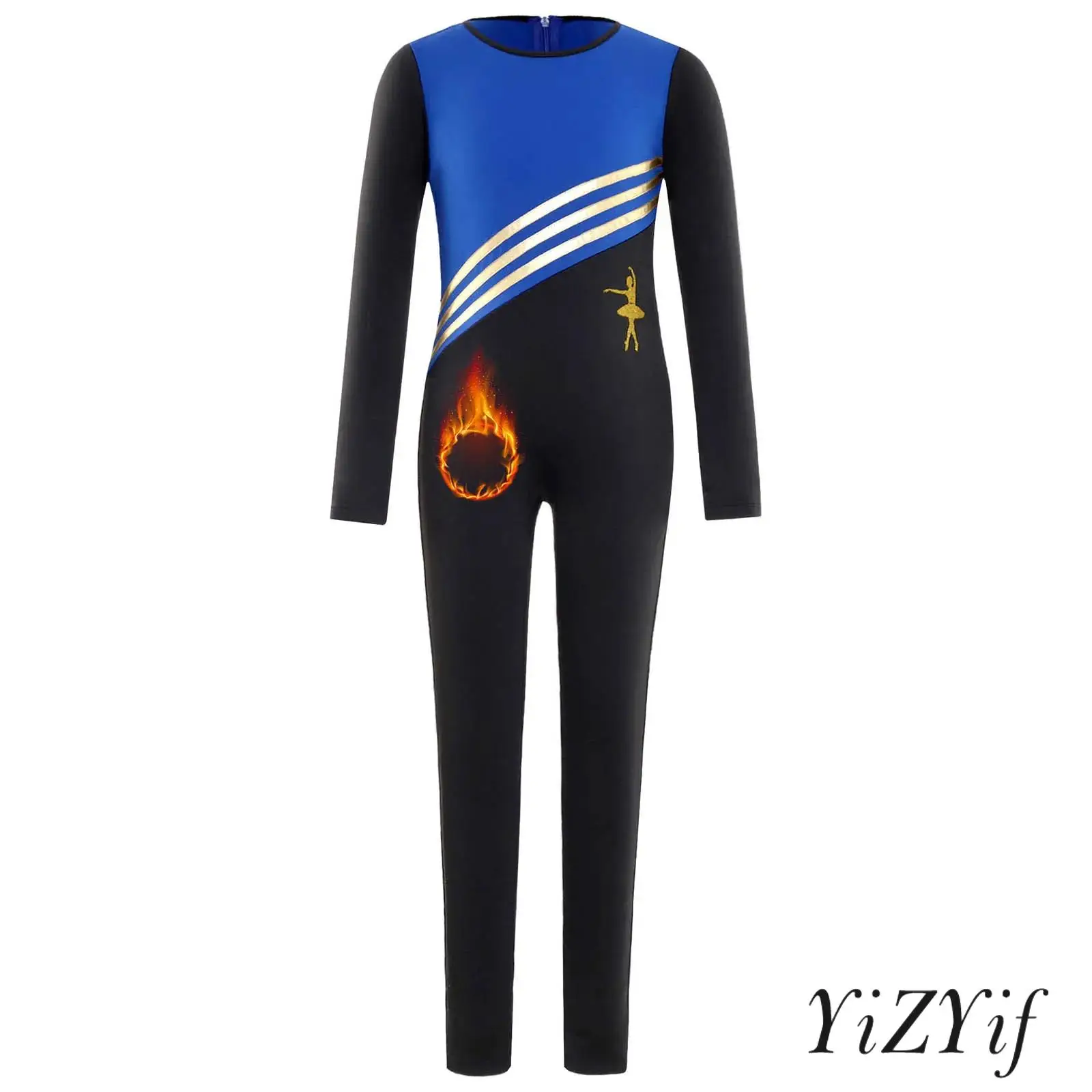 

Kids Girls Athletic Gymnastics Bodysuit Fleece Lined Long Sleeve Color Block Legging Jumpsuit Leotard Yoga Training Dancewear