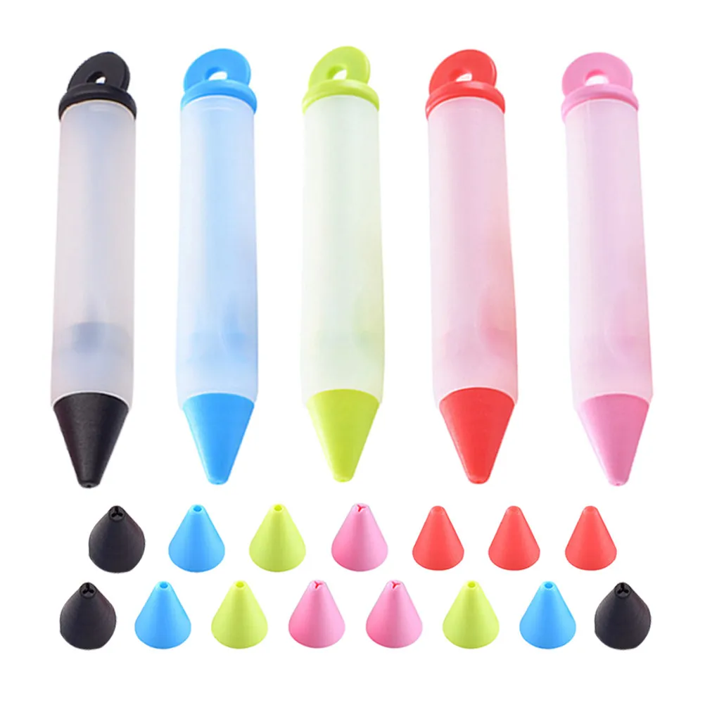 5Pcs Silicone Chocolate Pen Cake Decorating Tool Multi-Functional Replacement Tips Baking Writing Pen for Pastries