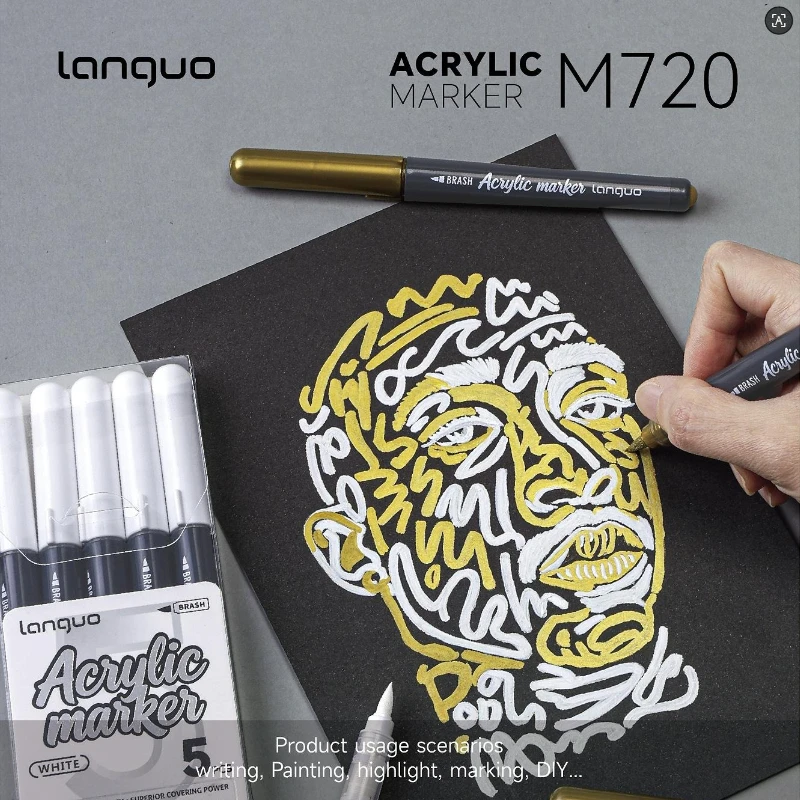 LANGUO 5/1 PCS 4 Colors Direct Liquid Acrylic Marker Paint Pen Set DIY Drawing Painting for Glass School Art Supplies Stationery