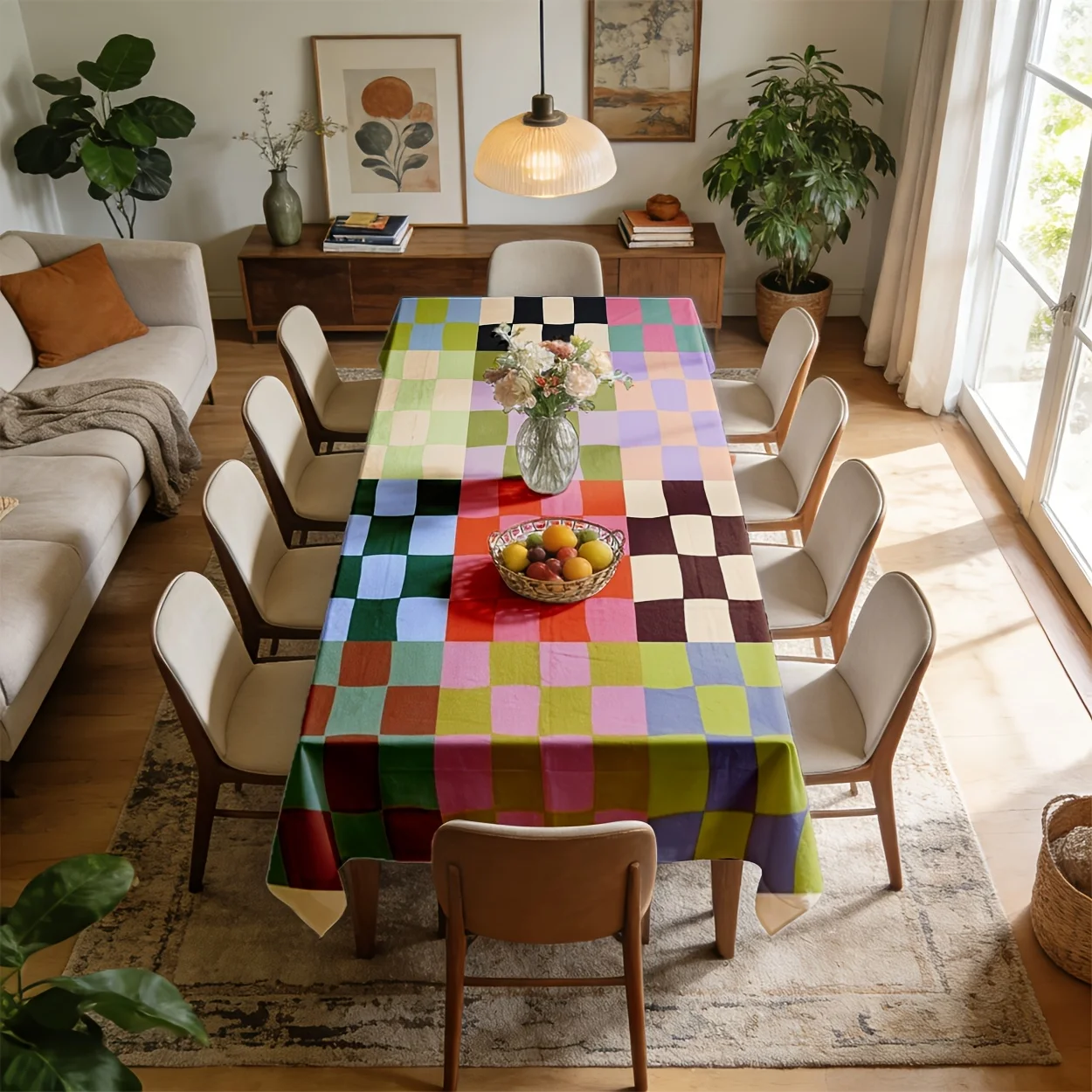 Tablecloth 2D Flat Printing 1 piece - Rectangular vintage check pattern, style tablecloth, durable polyester fabric