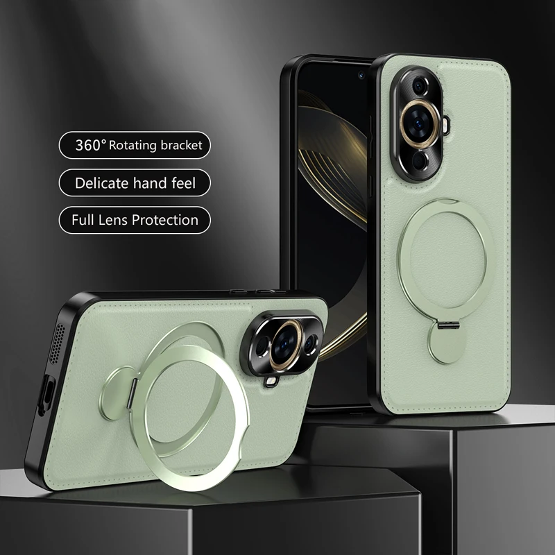 

Чехол для телефона с беспроводной зарядкой для Huawei Nova 11 13 Pro 12S, металлический держатель с кольцом для защиты от падения, мягкая кожаная задняя крышка, чехлы