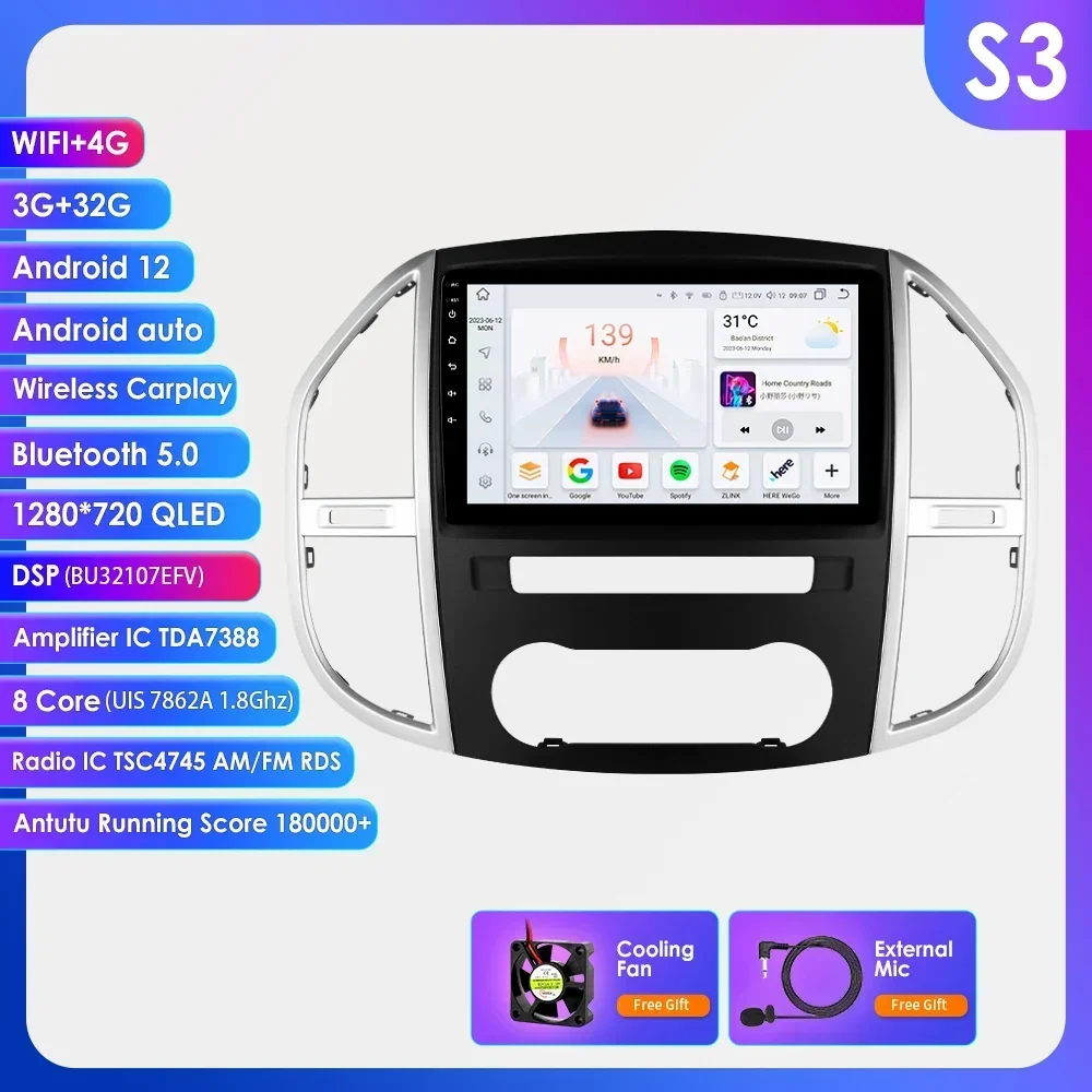 4G Carplay Android 12 Autoradio Voor Mercedes Benz Vito W447 2014-2021 Multimedia speler GPS navi Stereo scherm 2DIN hoofd Unit