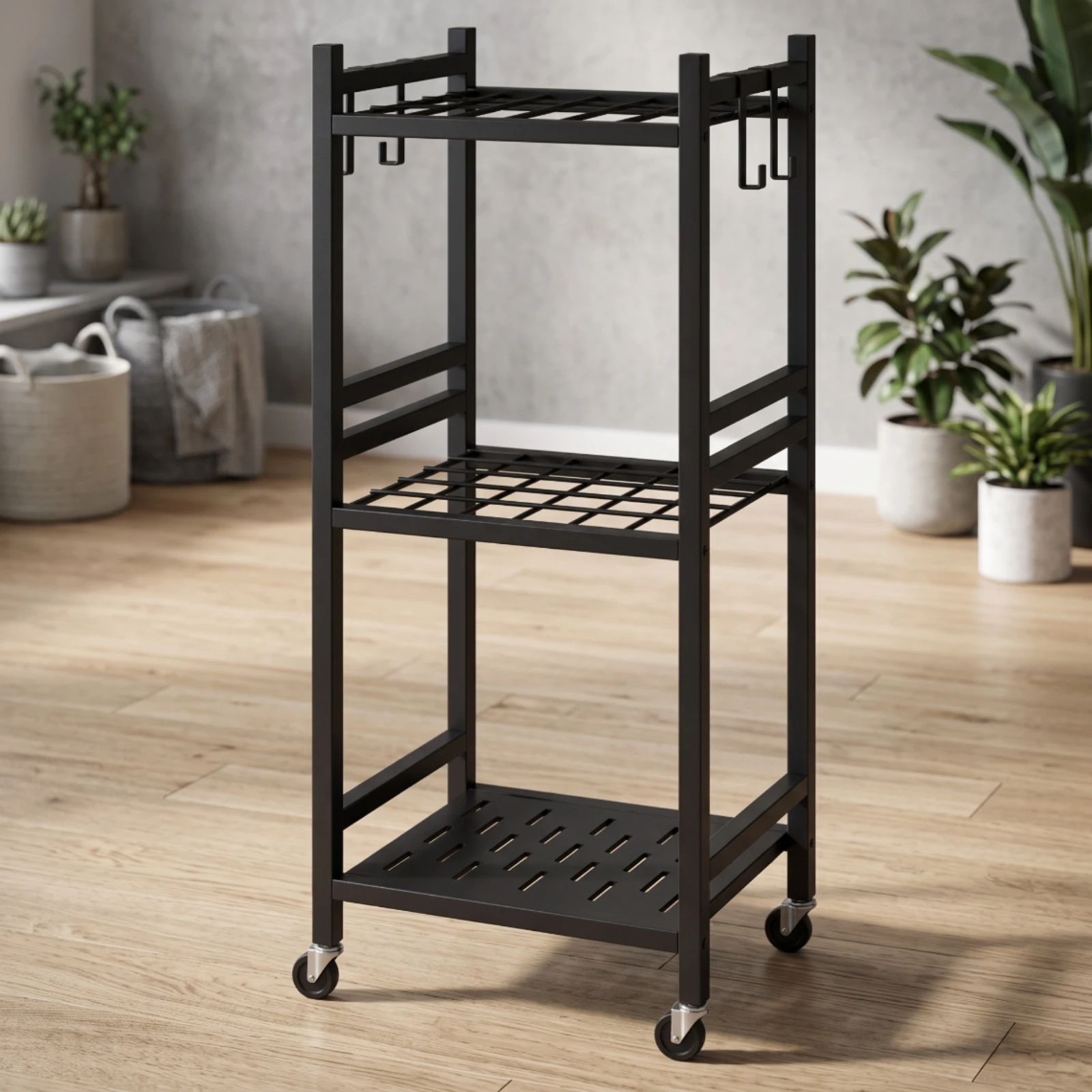 Garden Tool Organizer with Wheels Rolling Tool Storage Rack with Wheels Freestanding Space-Saving for Gardeners, Garage, Shed