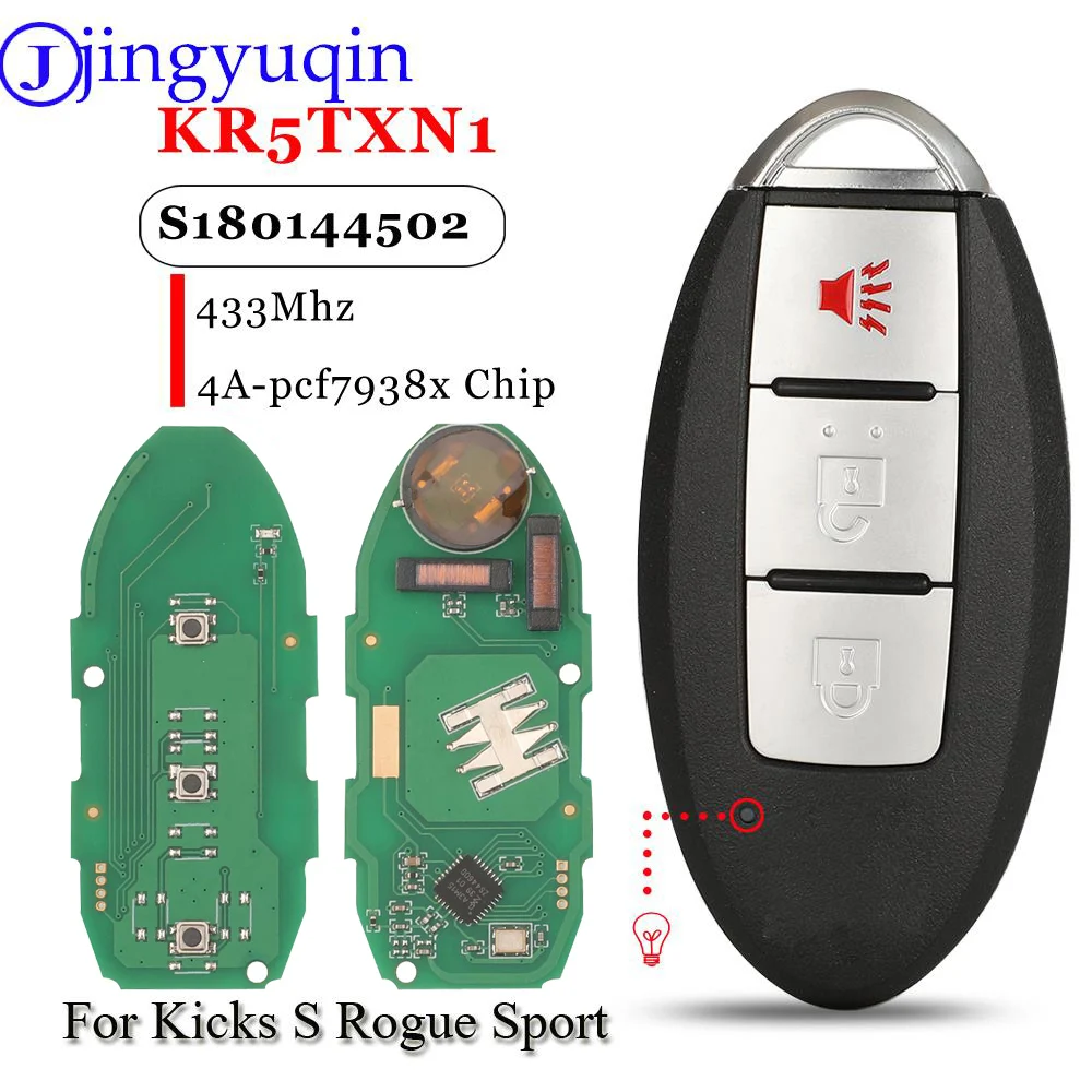 Jingyuqin 3 Button Smart Card Remote Car Key KR5TXN1 S180144502 433MHz Fsk 4A-PCF7938x Chip For Nissan Kicks S Rogue Sport