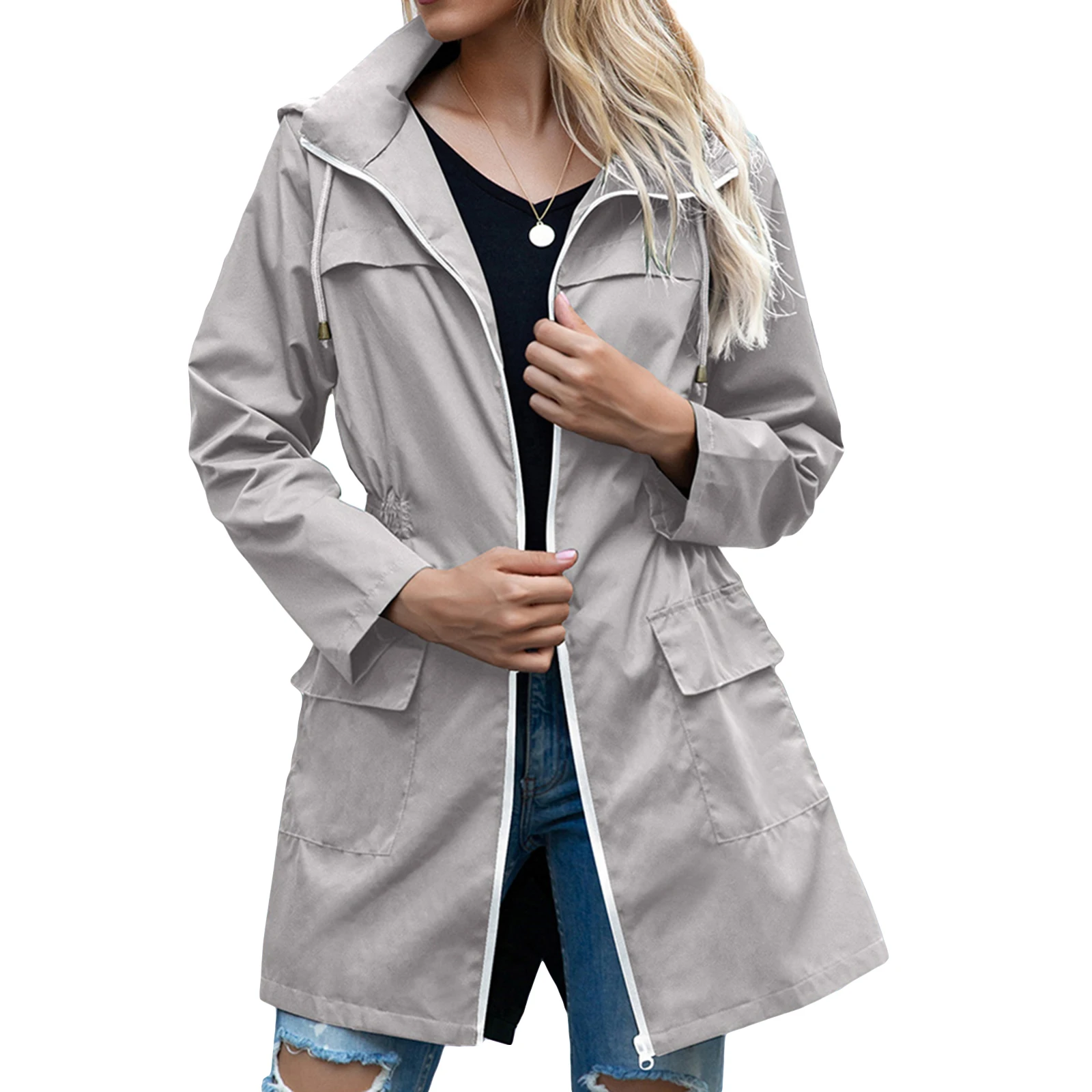 

2025 Women Lightweight Waterproof Rain Jackets Active Outdoor Hooded Windbreaker Raincoat