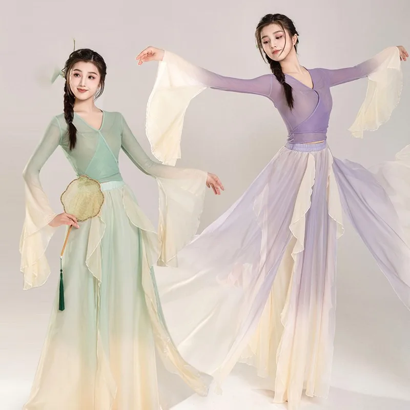 

Classical Dance Costume Long Dress Adient Ethereal Tulle Skirt Pants Stage Performance Outfits Fairy Form Practice for Women