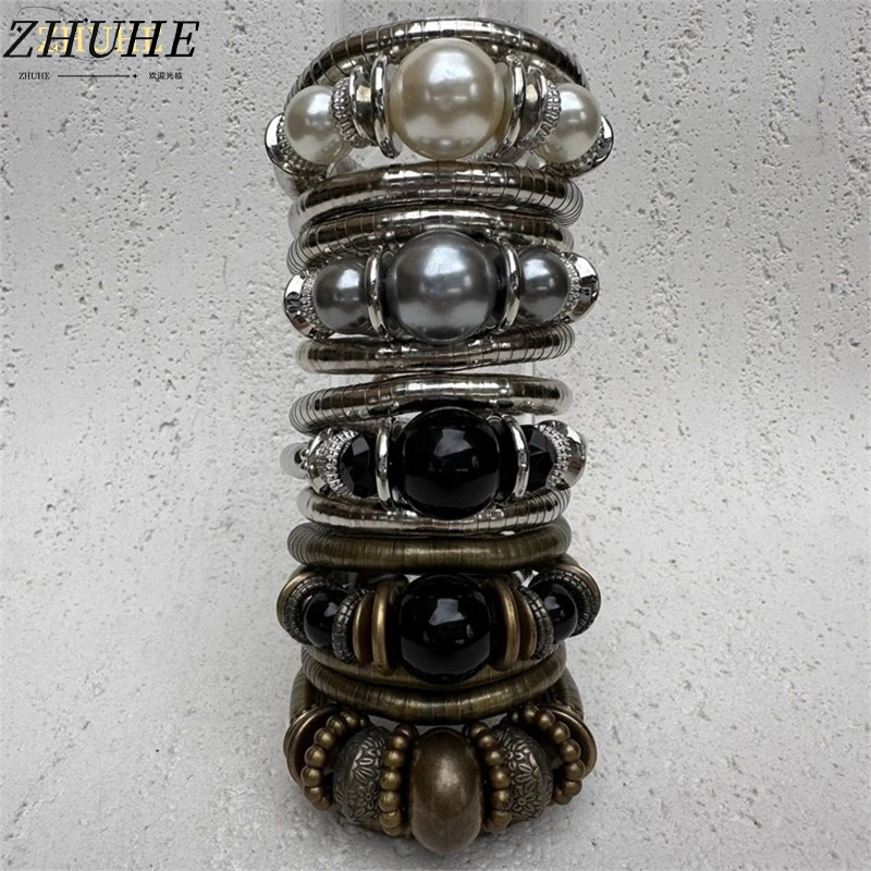 Vintage Mehrschichtige Perlenarmbänder für Damen und Herren, Modeschmuck-Accessoires, Retro-Armbänder für Damen